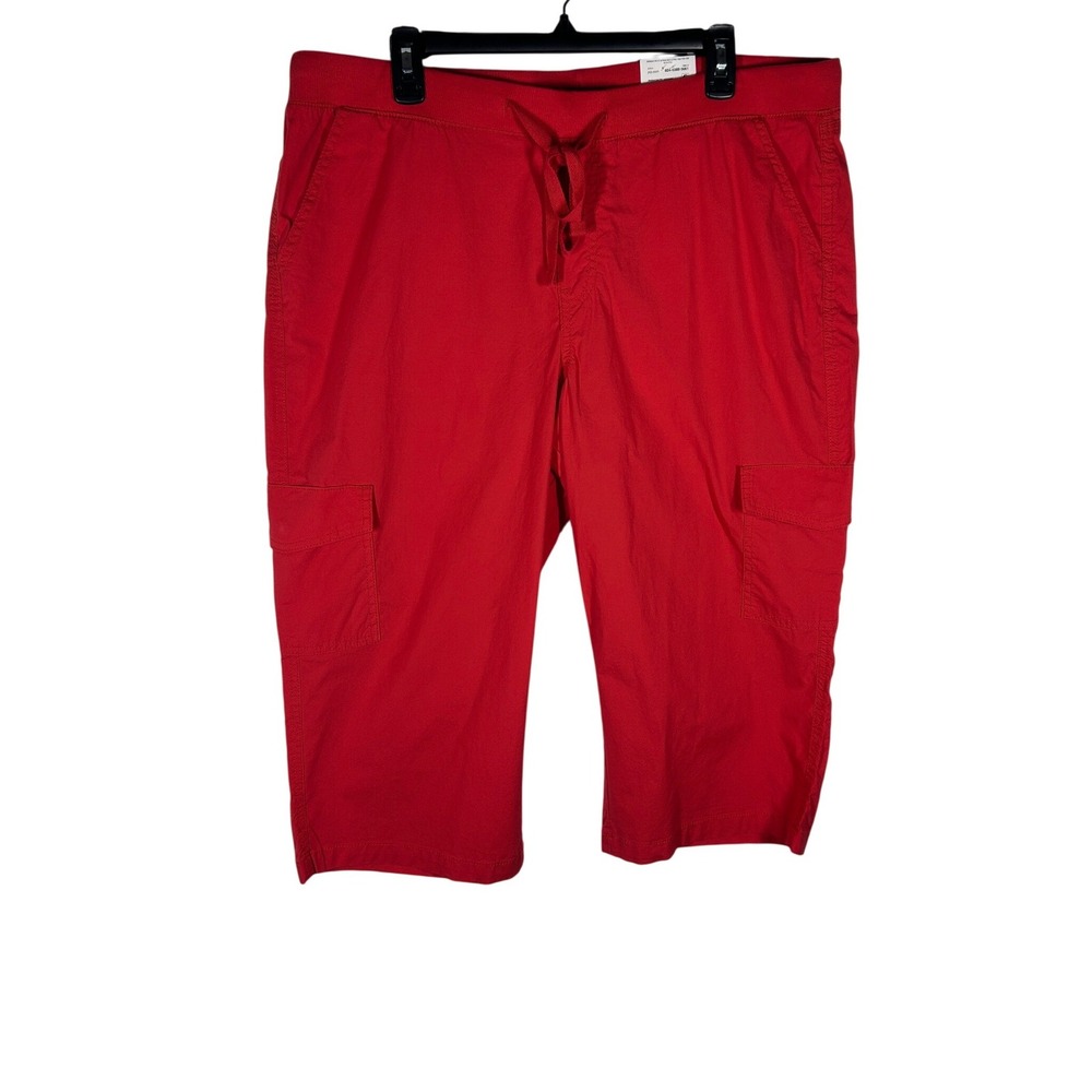 St Johns Bay Womens Red Capri Pants Cargo PXL Easy Fit Mid Rise Drawstring NEW